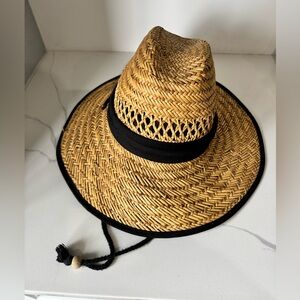 Island Beach Straw Sun Hat Wide Brim Boho Beach Hat w/ Chin Cord